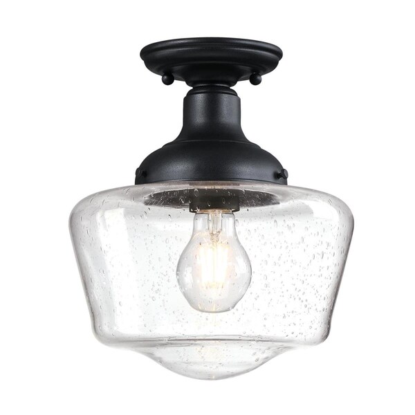 Westinghouse Fixture Ceiling Outdr SemiFlush-Mount 60W Schoolhous 9In Txt, Black Clear Sd Glass 6120900 - main